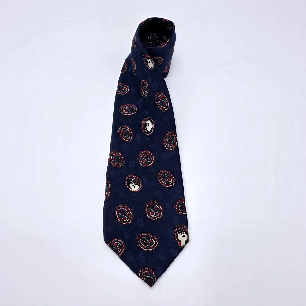 Disney Originals Mickey Mouse Paisley Silk Tie Navy Blue Hand Made Mens Classic
